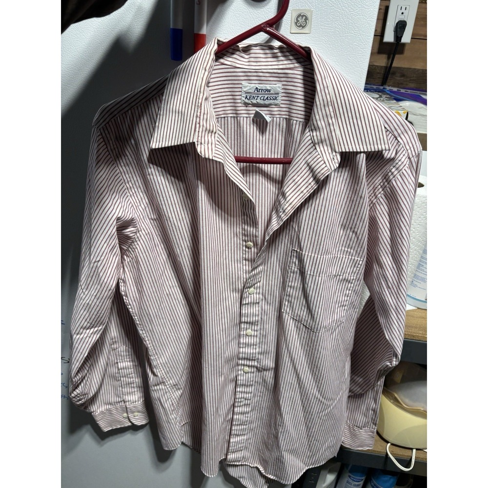 Vtg Arrow‎ Kent Shirt  Size 16 Red Striped Button Up Long Sleeve Men